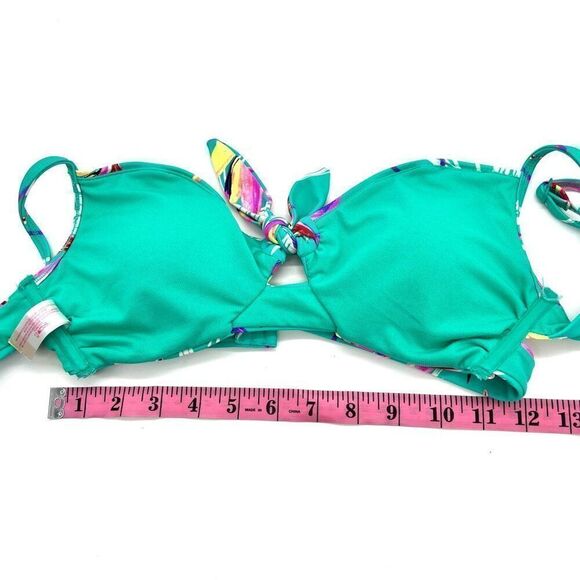 No Boundaries Junior’s Bikini Top Size Medium Aqua with Tropical Florals in Pink - Picture 8 of 11